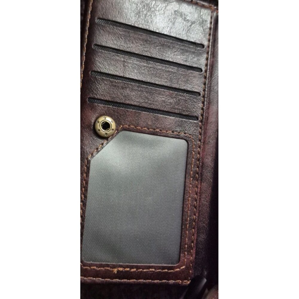 Vintage Hand Tooled Brown Boho Design Leather Wristlet Wallet - Picture 7 of 9